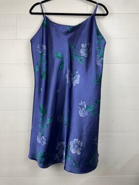 Vintage Y2K Secret Treasures Blue Floral Satin Slip Dress XL (July 2001)